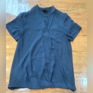 The Limited Matte Blue Chiffon Tunic V-Neck Short Sleeve Blouse Size Small